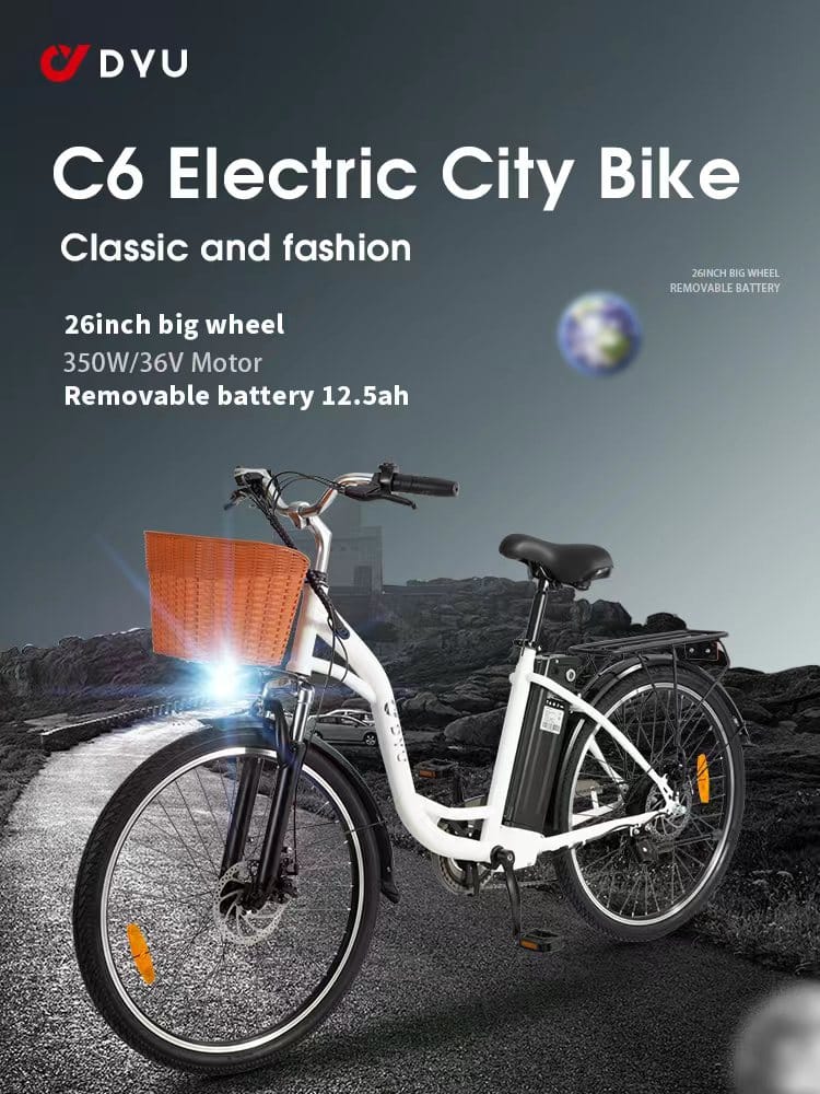 c6 electric city bike classic and fashion 26 inch big wheel 350w 36v motor removable battery 12 6ah