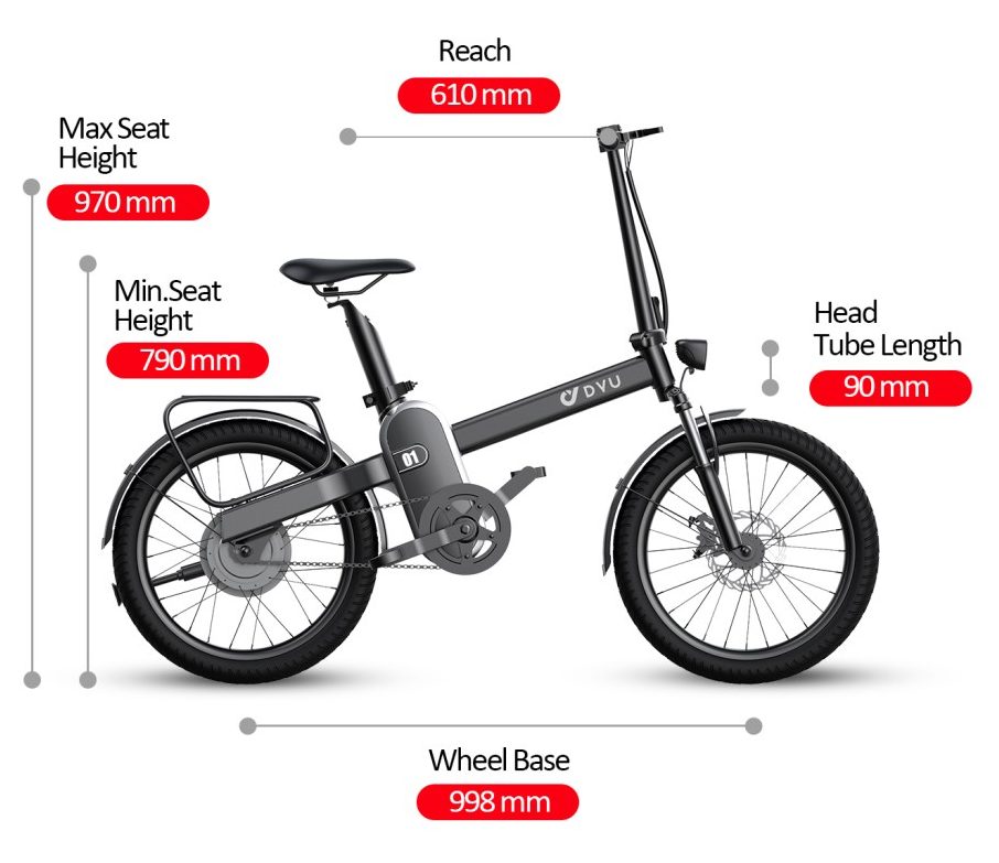 taille du vélo électrique dyu r1